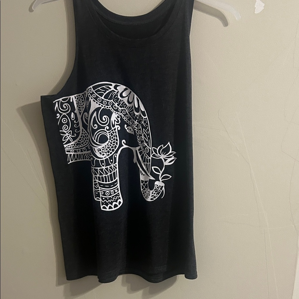 Black Tank Top with White Elephant Graphic
